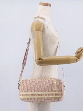 Christian Dior Trotter Canvas Shoulder Bag PVC Pink Silver Auth ka2681